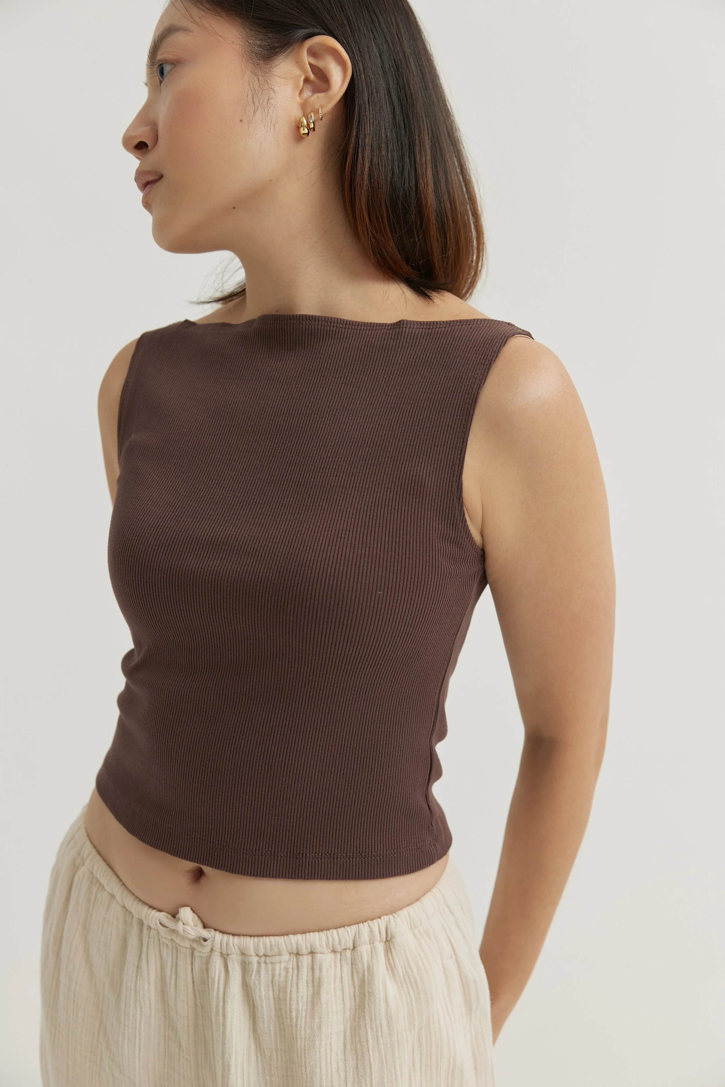 the long sleeve ribbed boat neck in nori — duplet studio
